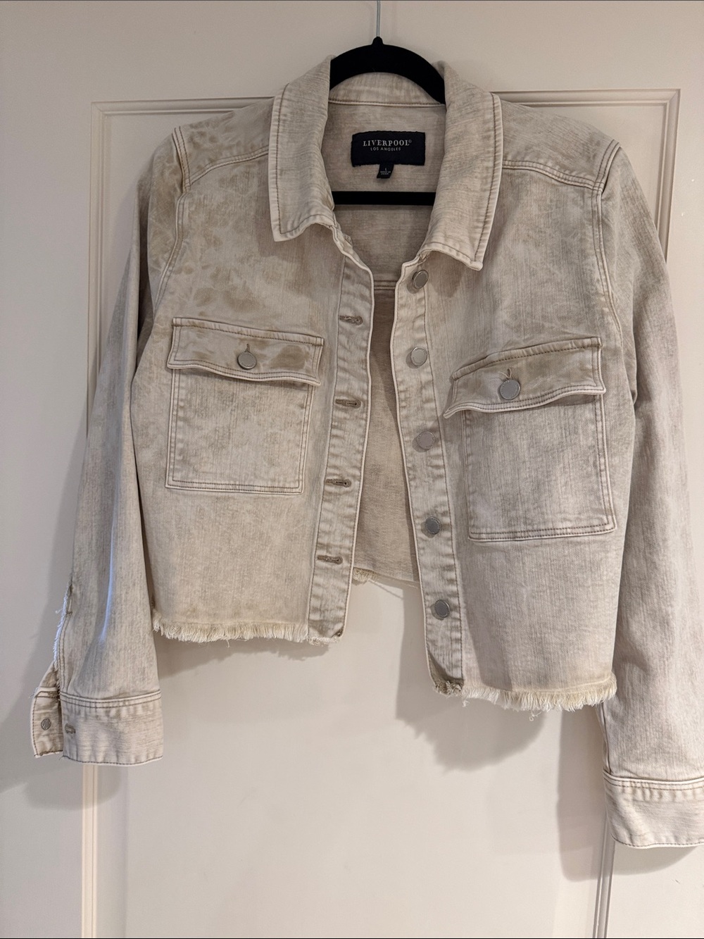 Liverpool Cropped Beige Wash Denim Jacket
